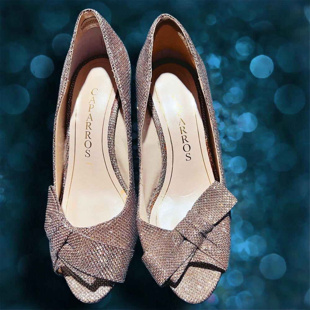 Caparros Gold Glitter Peep Toe Heels 5.5